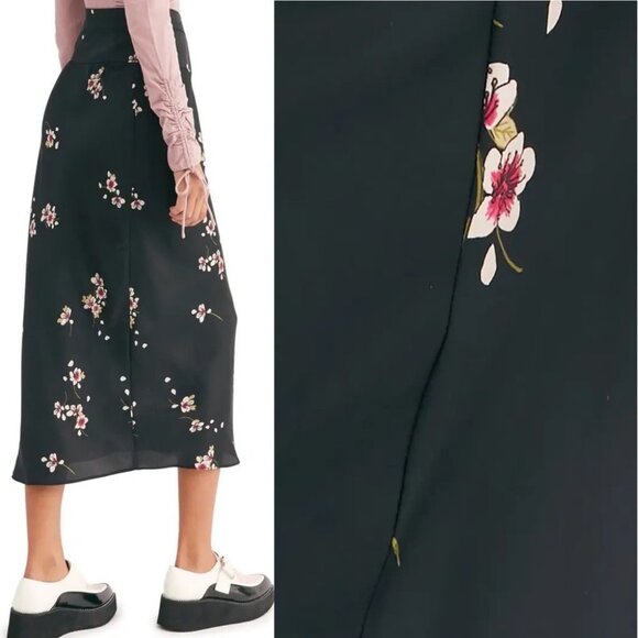 NWT Free People Bias Cut Floral Skirt Fallen Petal Size 6 Bohemian Boho MIdi New - Picture 2 of 9